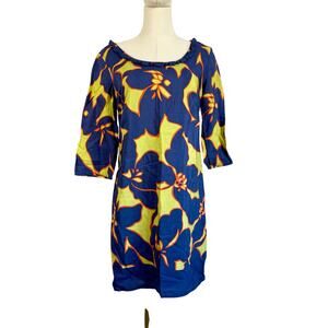 Ann Taylor Loft Navy Green Hawaiian Tropical Floral Beaded Neck Shift Dress 4